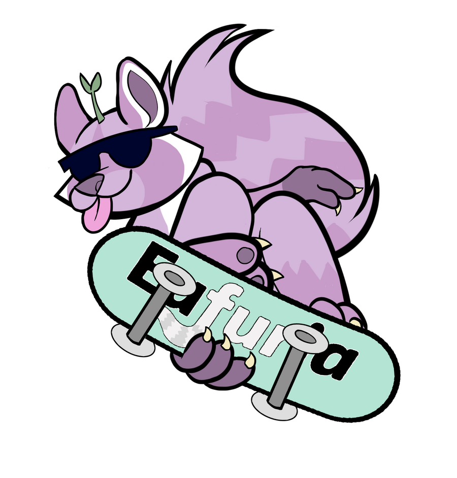 Eufuria's raccoon mascot Joy on a skateboard