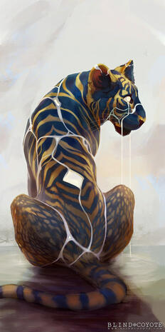 Art of a tiger made of falling sand