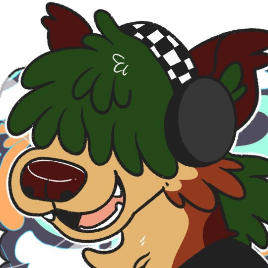 Art of Kip, brown dog with green hair